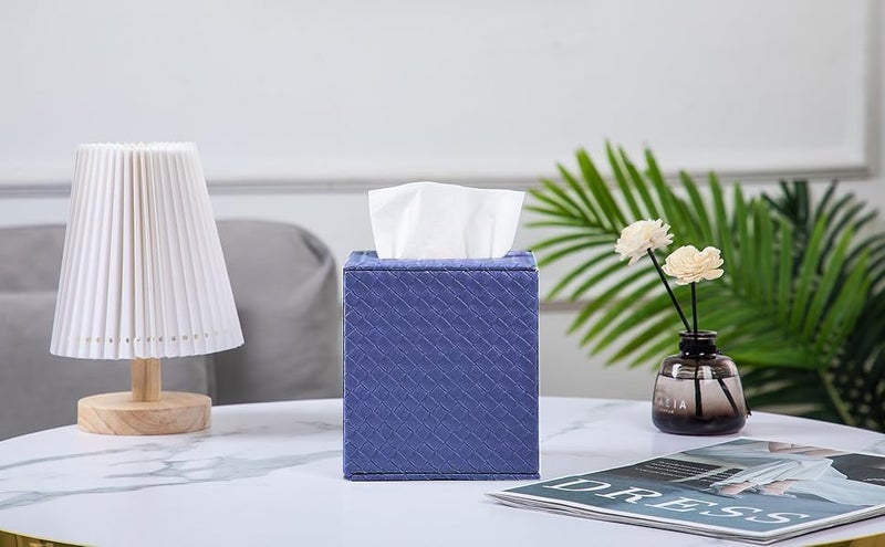 SUNYUROU Blue Tissue Box Cover,Tissue Box Cover Square,Blue Tissue Box Holders,Tissue Holder for Bathroom Accessories,Bathroom Tissue Holders - Image 3